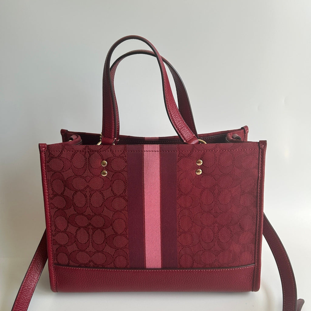 Coach Dempsey Tote 22 Red Signature Jacquard Varsity Stripe Crossbody Bag C8417