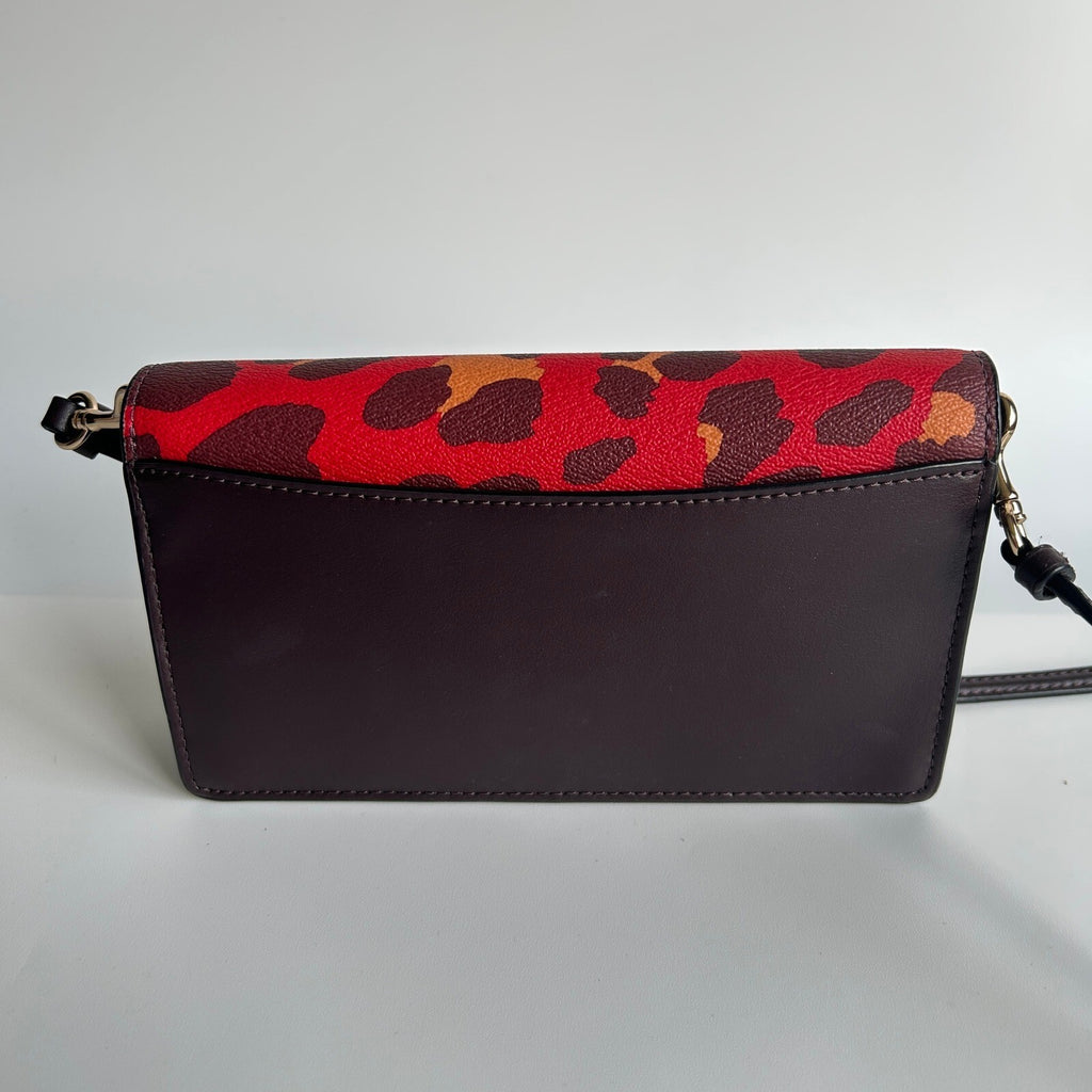 Coach Anna Foldover Red Leopard Print Leather Crossbody Clutch Bag 7301