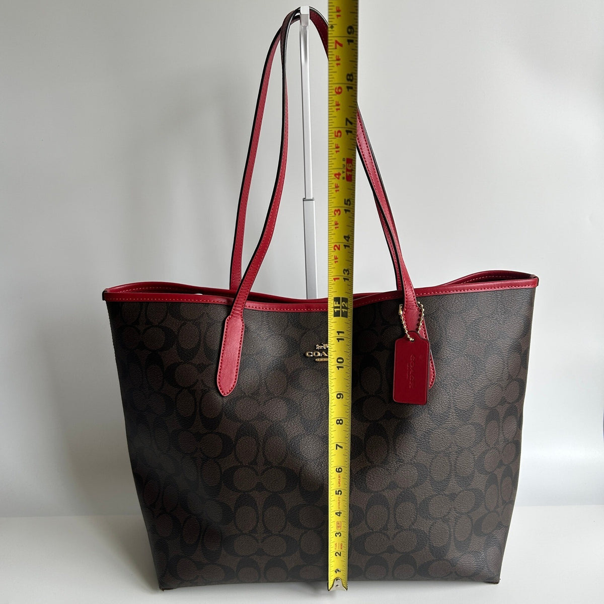 Coach City Tote Brown Red Signature Coated Canvas Bag 5696