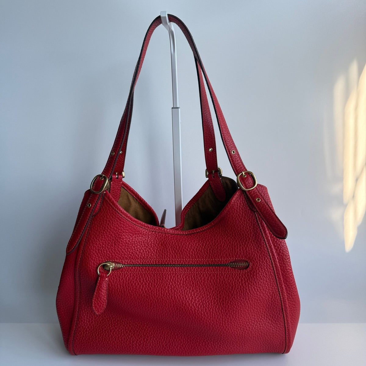 Coach Lori Shoulder Bag Red Orange Pebble Leather C6627 Brass Hardware