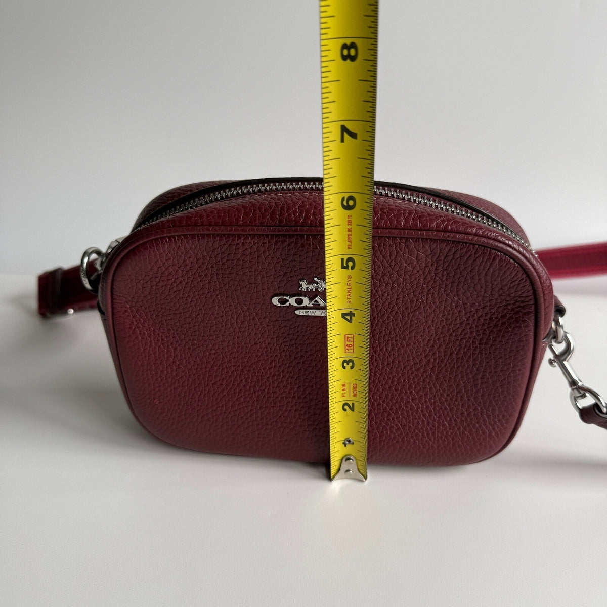 Coach Mini Jamie Camera Bag Burgundy Pebbled Leather Crossbody CH689