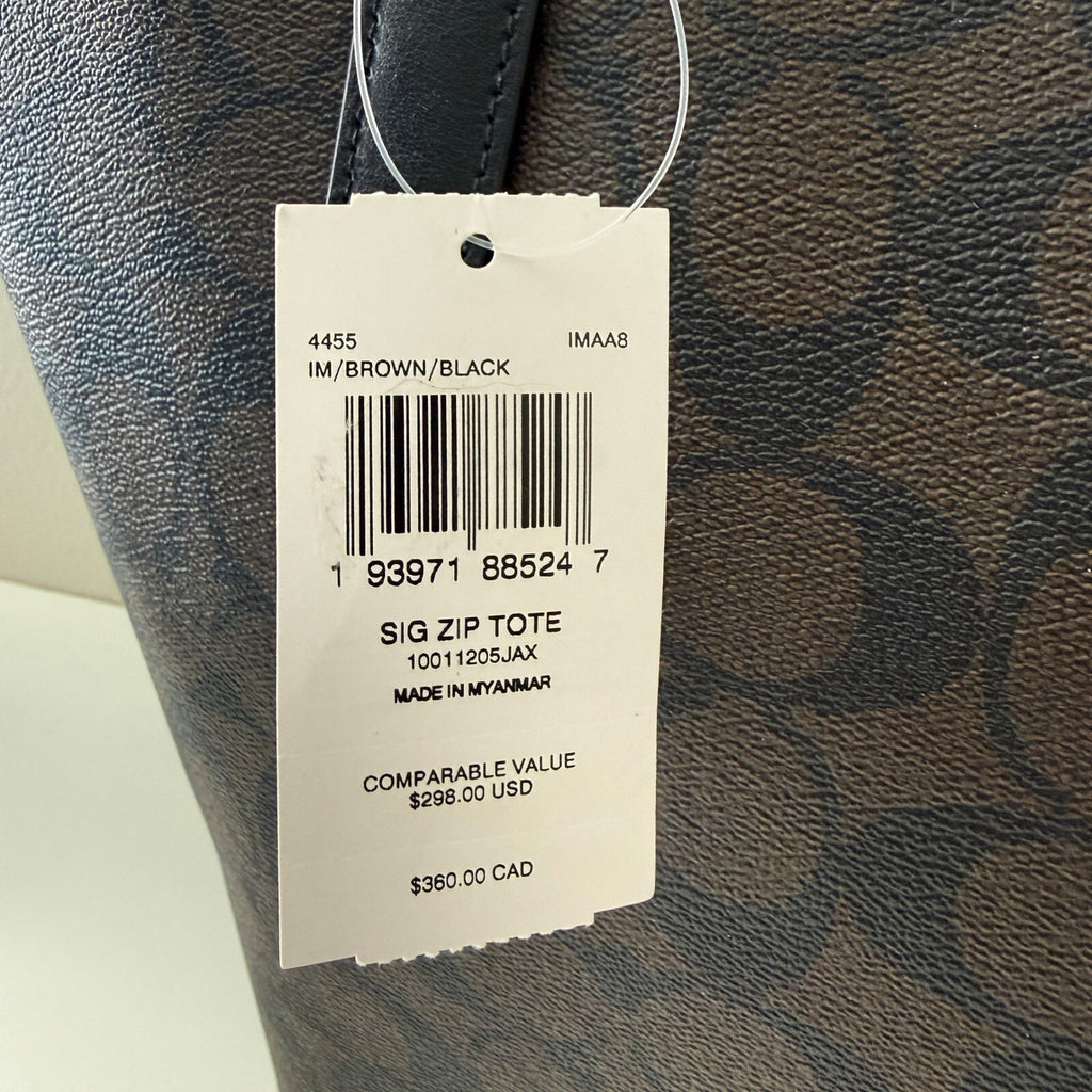 Coach Zip Top Tote Brown Black Signature Canvas Bag 4455