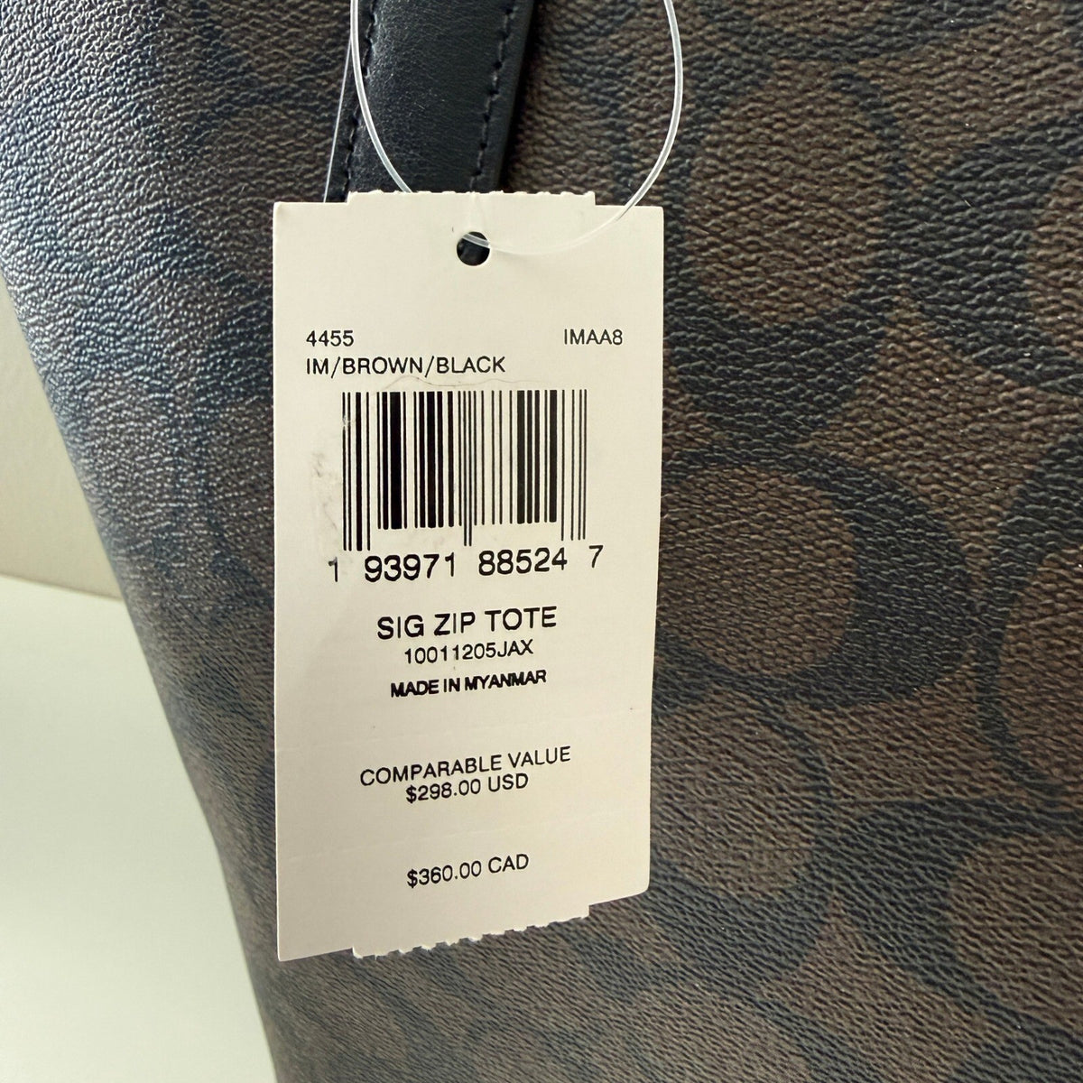 Coach Zip Top Tote Brown Black Signature Canvas Bag 4455