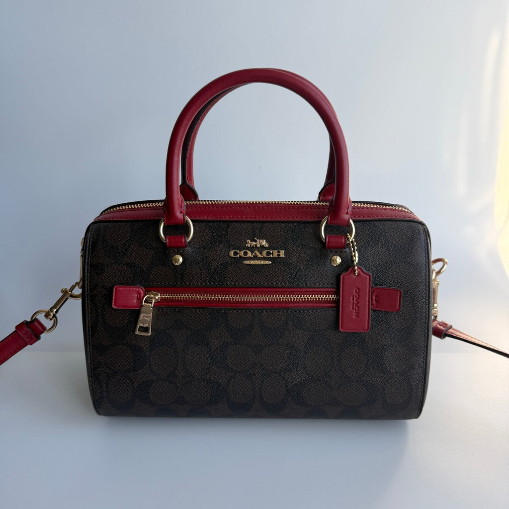 Coach Rowan Satchel Brown True Red Signature Canvas Bag F83607
