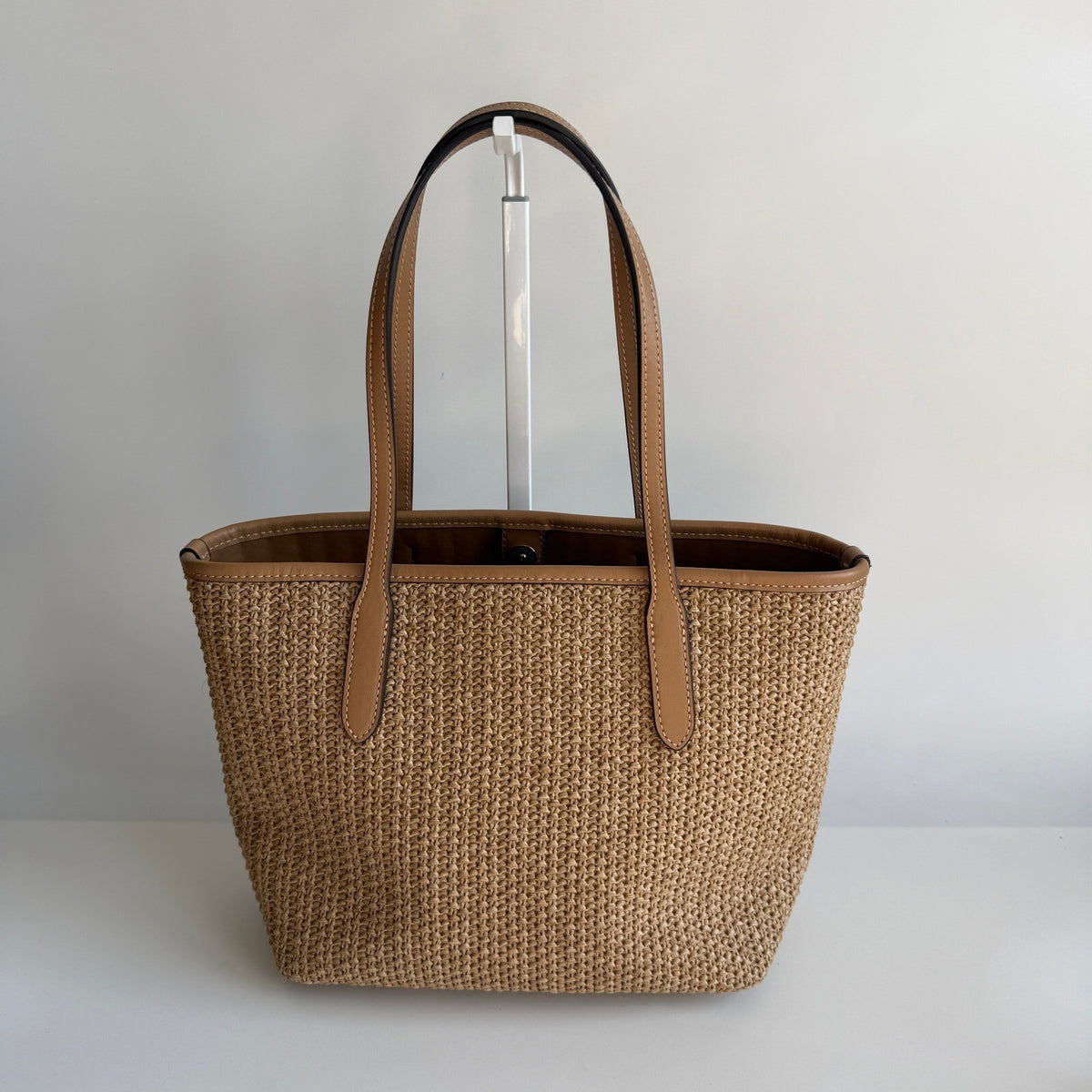 Coach Mini City Tote Latte Multi Straw Smooth Leather Bag CS616
