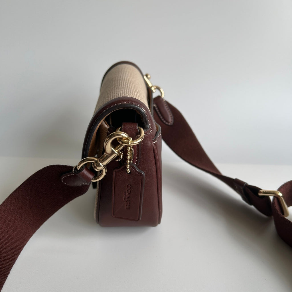 Coach Amelia Small Saddle Bag Natural Multi Canvas Leather Crossbody CR257