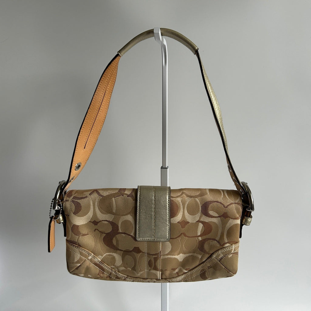Coach Soho Tan Gold Canvas Leather Shoulder Bag 0492 Good