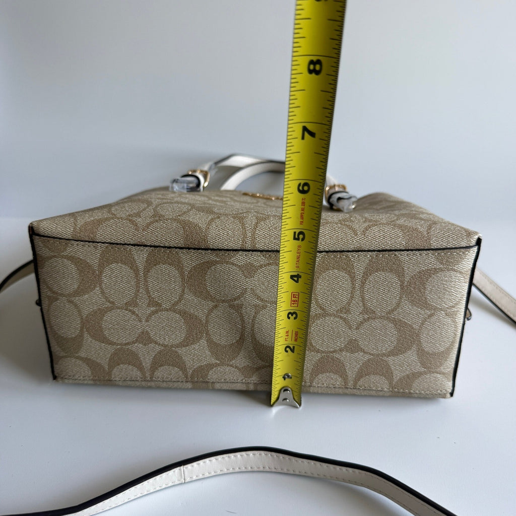 Coach Mollie Tote 25 Khaki Chalk Signature Canvas Leather Bag C4250