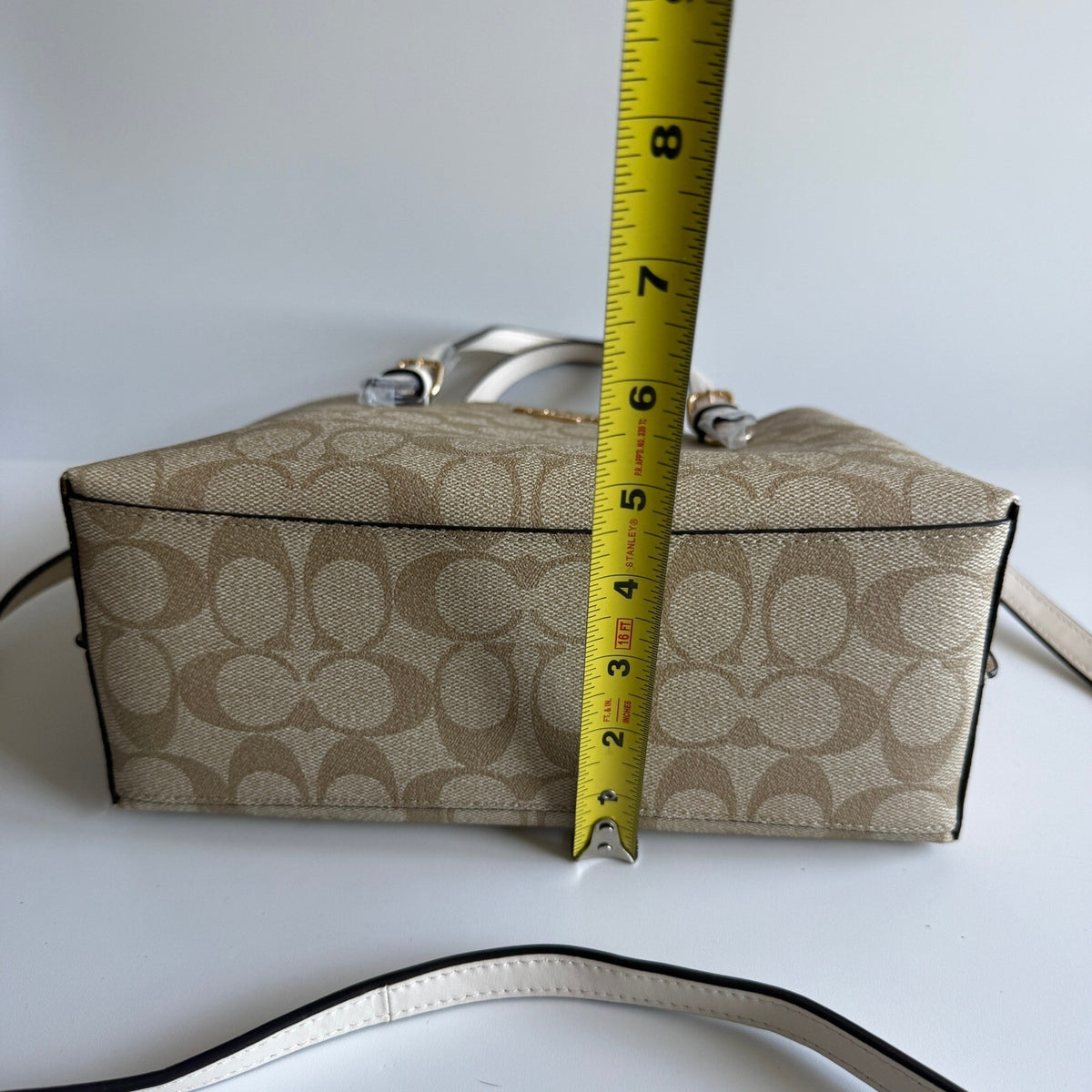 Coach Mollie Tote 25 Khaki Chalk Signature Canvas Leather Bag C4250
