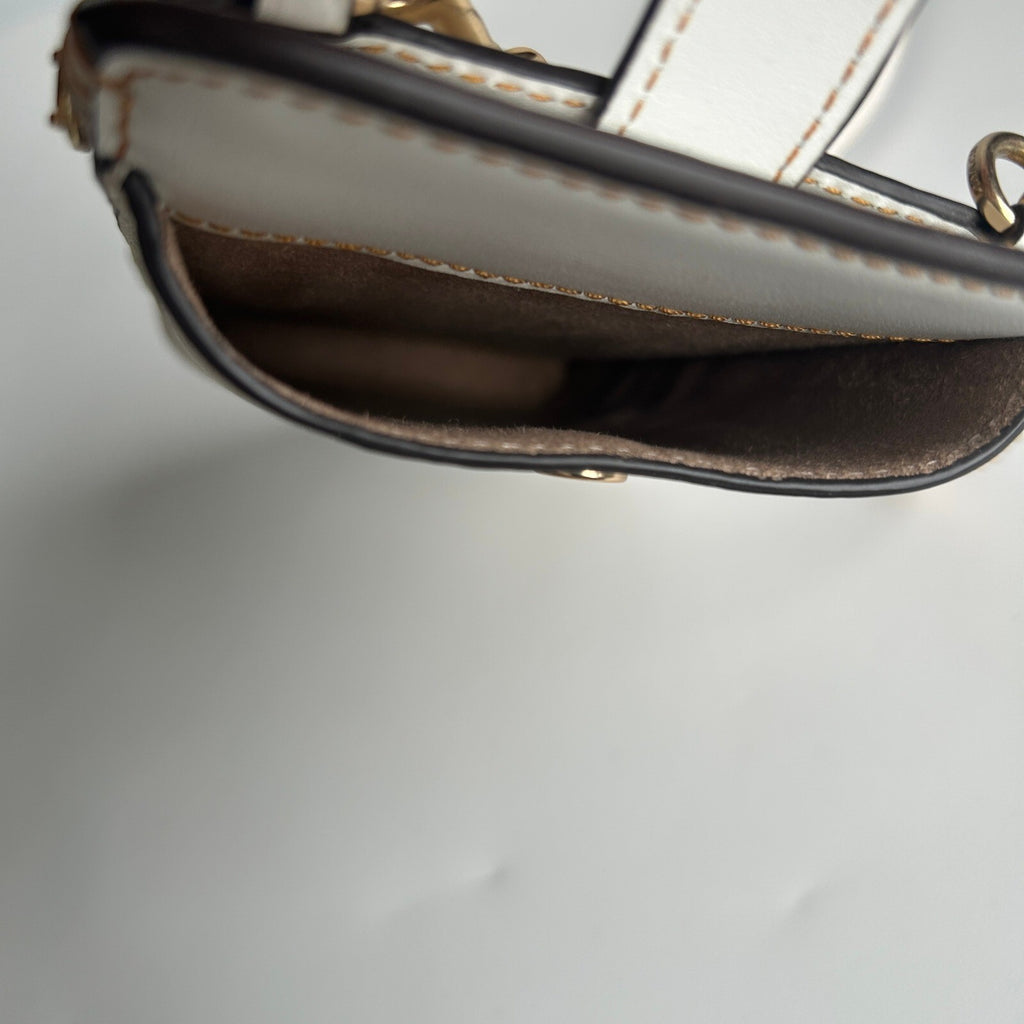 Coach Phone Crossbody Chalk White Signature Canvas Bee Print C8672