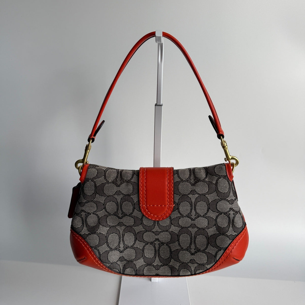 Coach Soho Flap Grey Orange Signature Jacquard Shoulder Bag CJ814