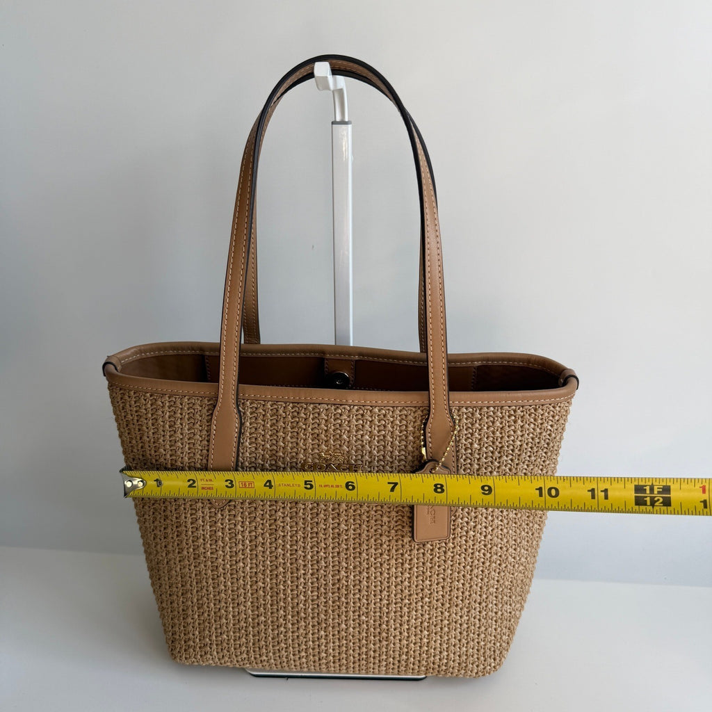 Coach Mini City Tote Latte Multi Straw Smooth Leather Bag CS616