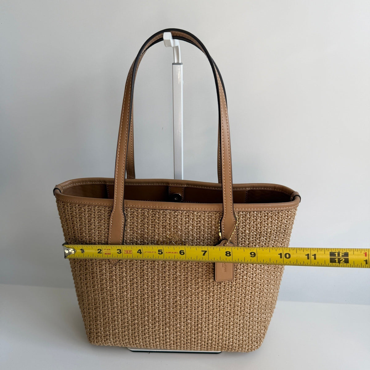 Coach Mini City Tote Latte Multi Straw Smooth Leather Bag CS616