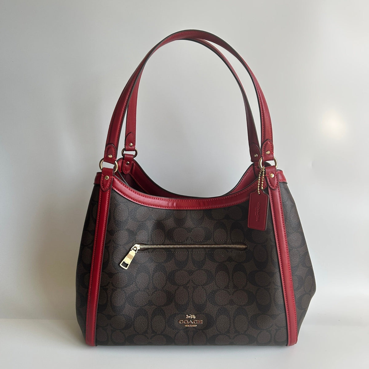 Coach Kristy Shoulder Bag Brown Red Signature Canvas C6232