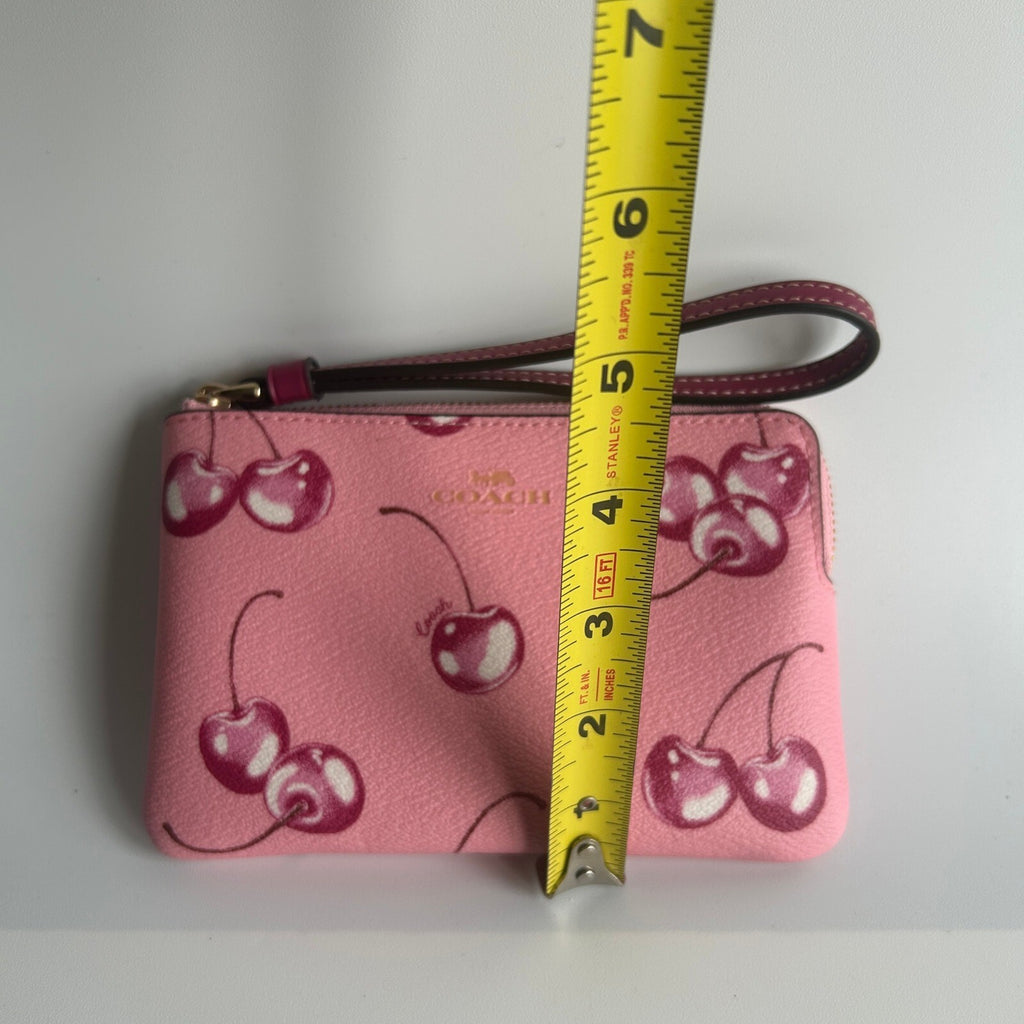 Coach Corner Zip Wristlet Flower Pink Cherry Print Canvas Bag CR819