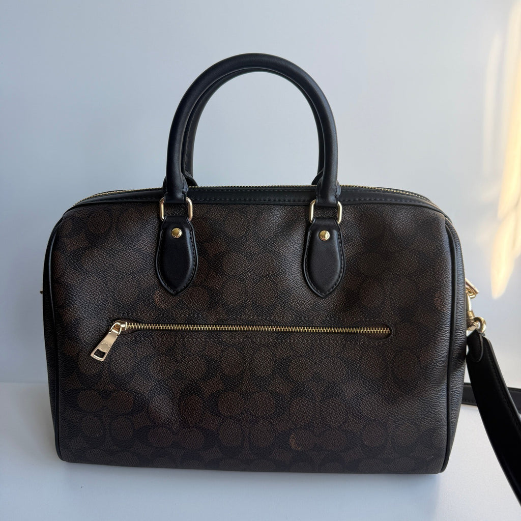 Coach Large Rowan Satchel Walnut Black Signature Canvas CV959