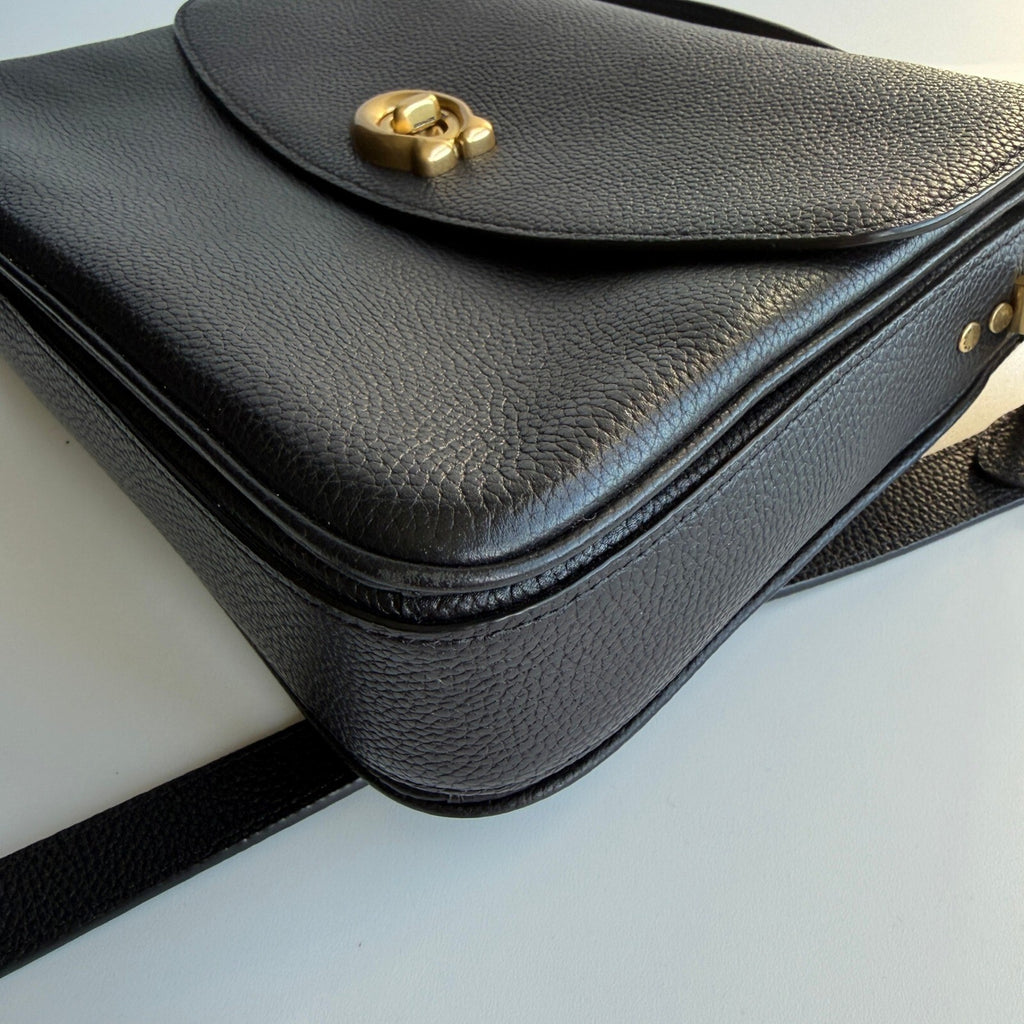 Coach Cassie 19 Black Polished Pebble Leather Crossbody Bag CV437