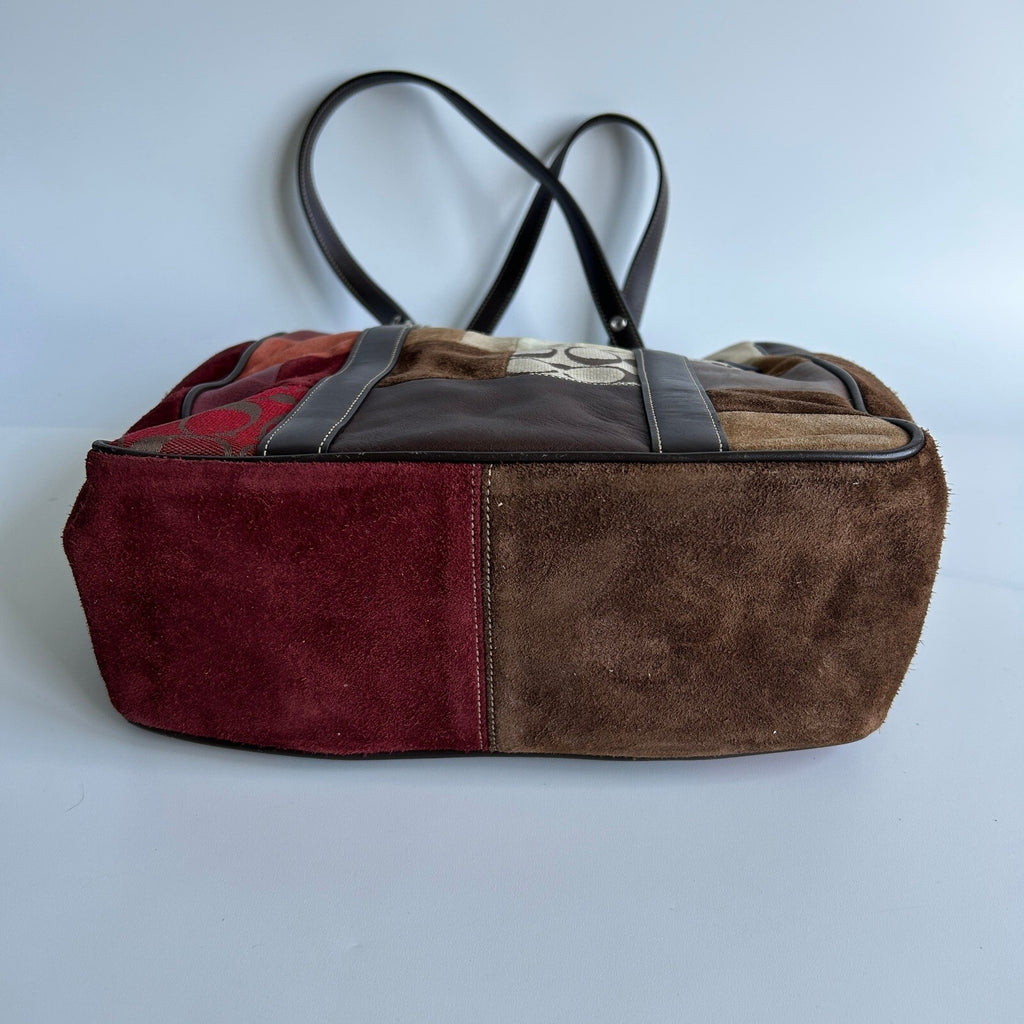 Coach Vintage Signature Patchwork Gallery Tote Multi Suede Leather F11408