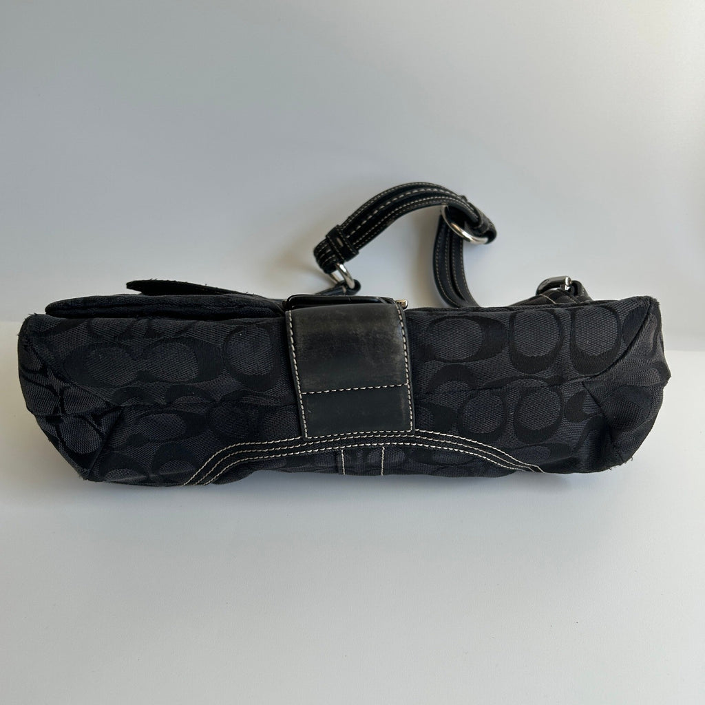 Coach Soho Signature Flap Black Canvas Leather Shoulder Bag 6314