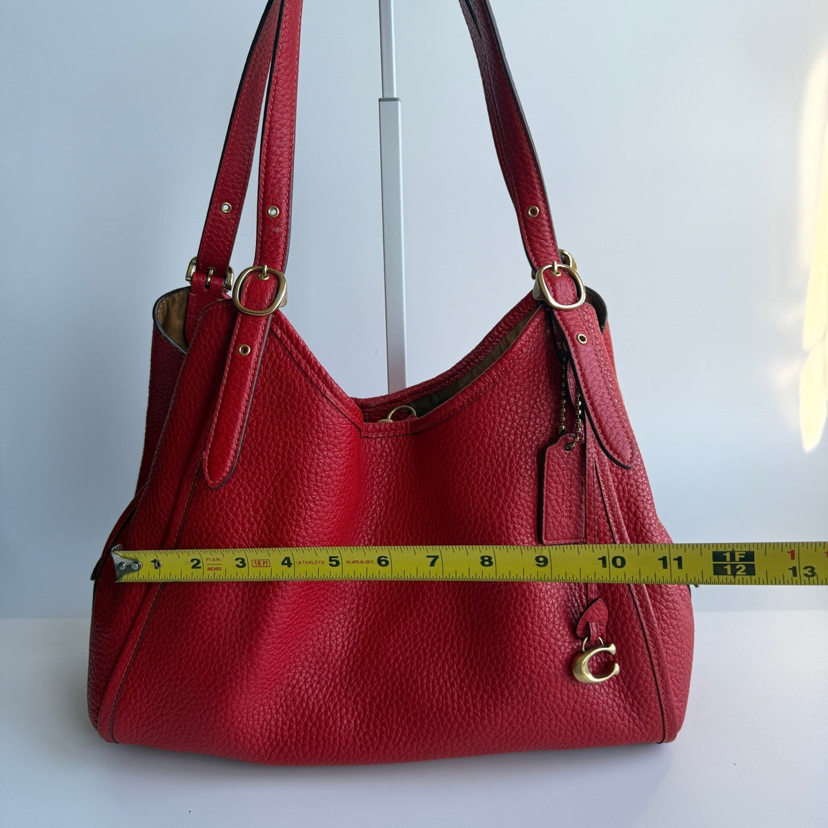 Coach Lori Shoulder Bag Red Orange Pebble Leather C6627 Brass Hardware