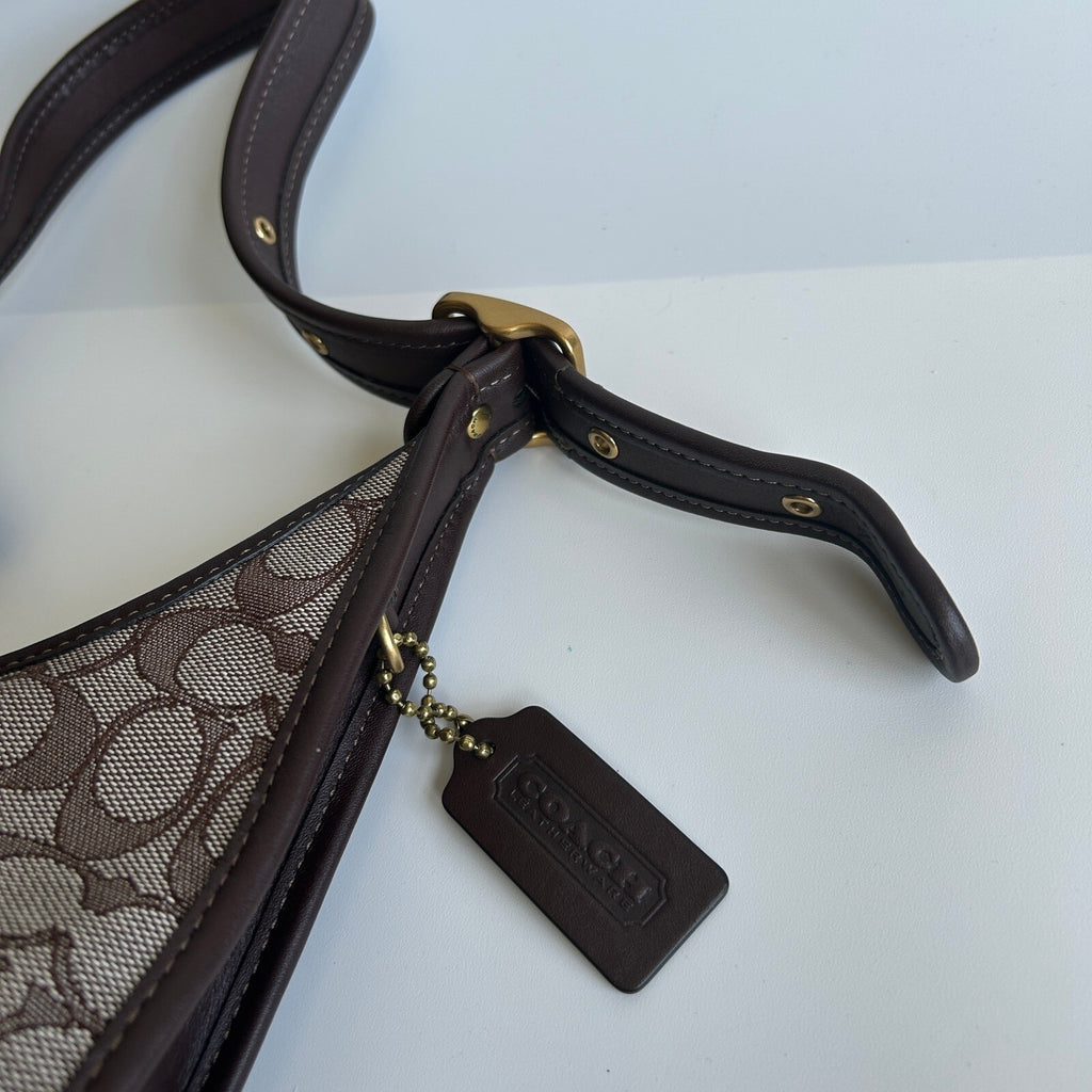 Coach Ergo Curve Zip Hobo Brown Signature Jacquard Shoulder Bag C2588