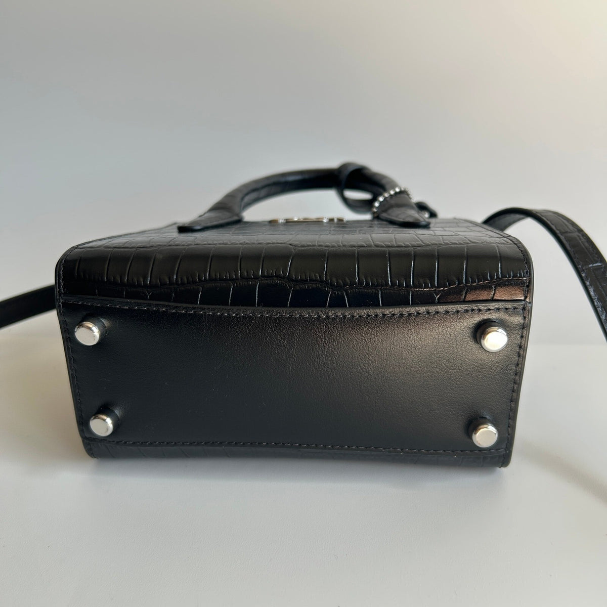 Coach Andrea Mini Carryall Black Croc Embossed Leather Satchel CR209