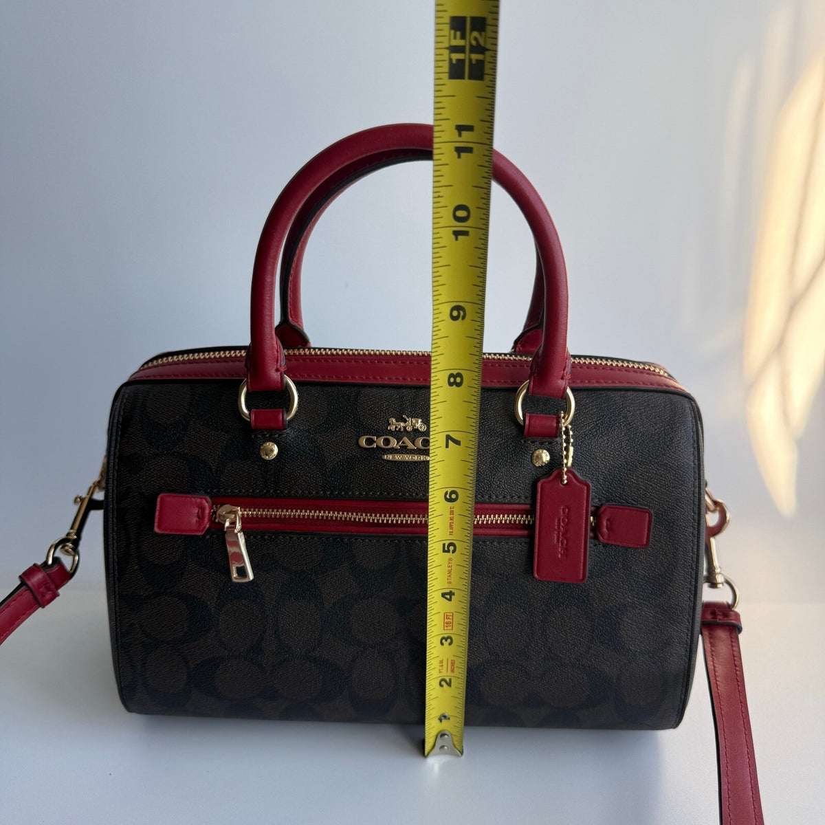 Coach Rowan Satchel Brown True Red Signature Canvas Bag F83607