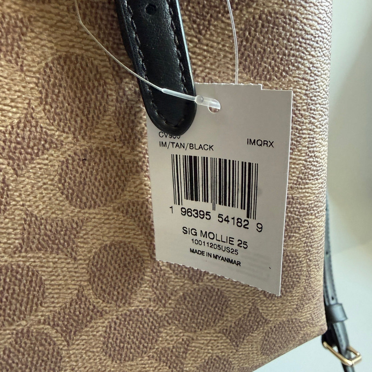 Coach Mollie Tote 25 Tan Black Signature Canvas Leather Bag CV909