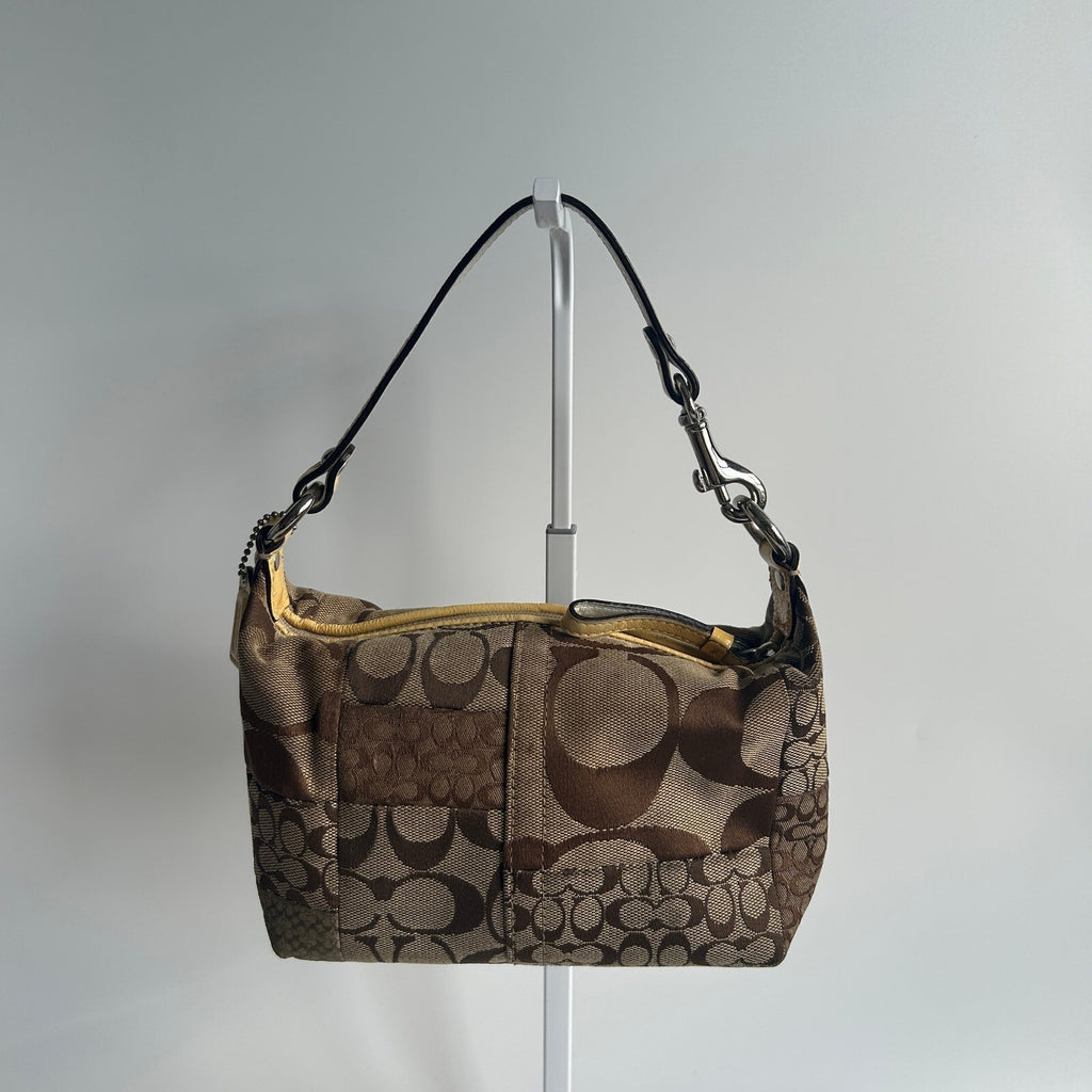 Coach Signature Patchwork Brown Canvas Demi Baguette 40914