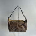 Coach Signature Patchwork Brown Canvas Demi Baguette 40914