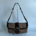 Coach Soho Brown Signature Canvas Suede Flap Bag F10925