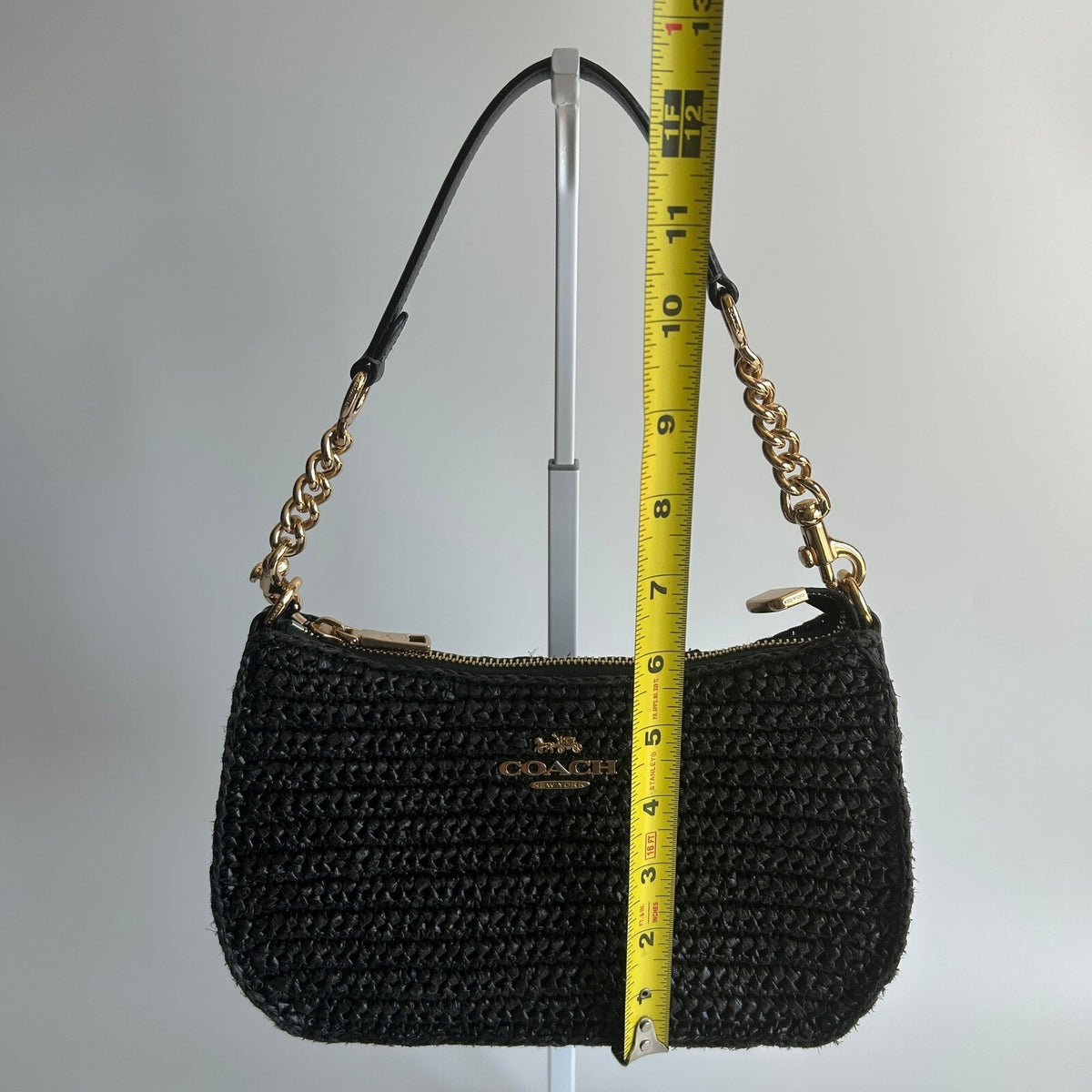 Coach Teri Shoulder Bag Black Woven Straw Crossbody Handbag CB117