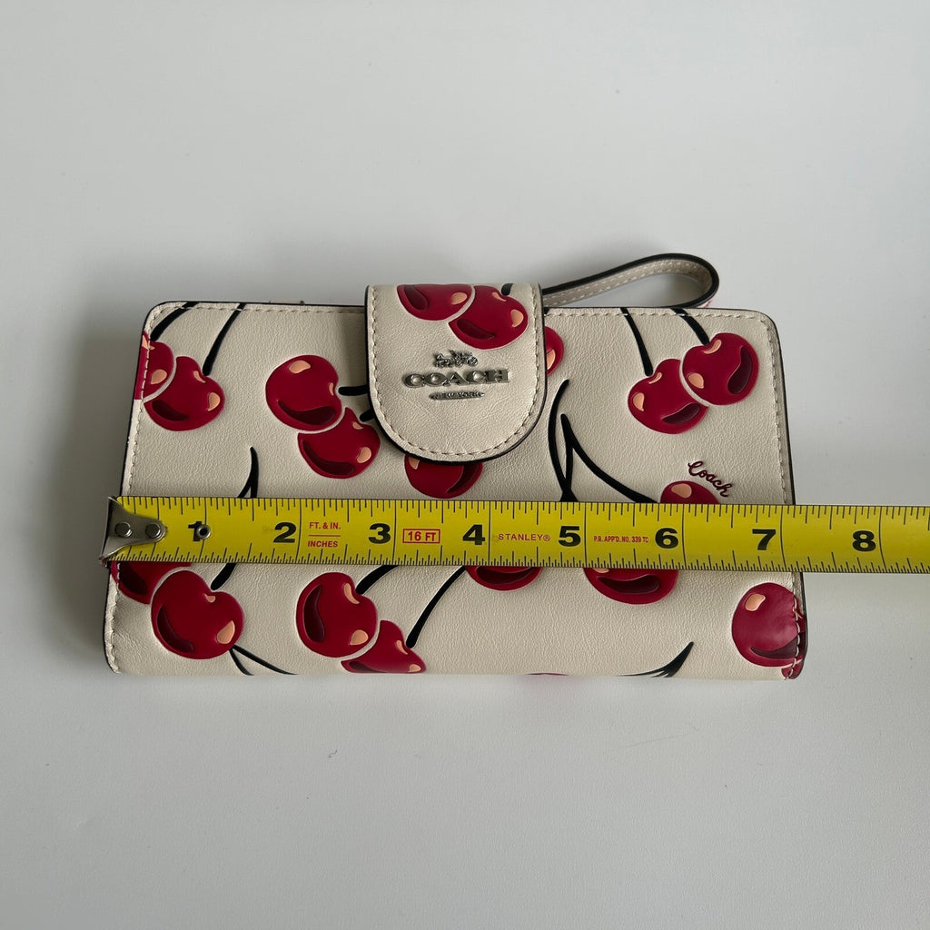 Coach Phone Wallet Cherry Print Chalk Multi Leather Wristlet CZ331