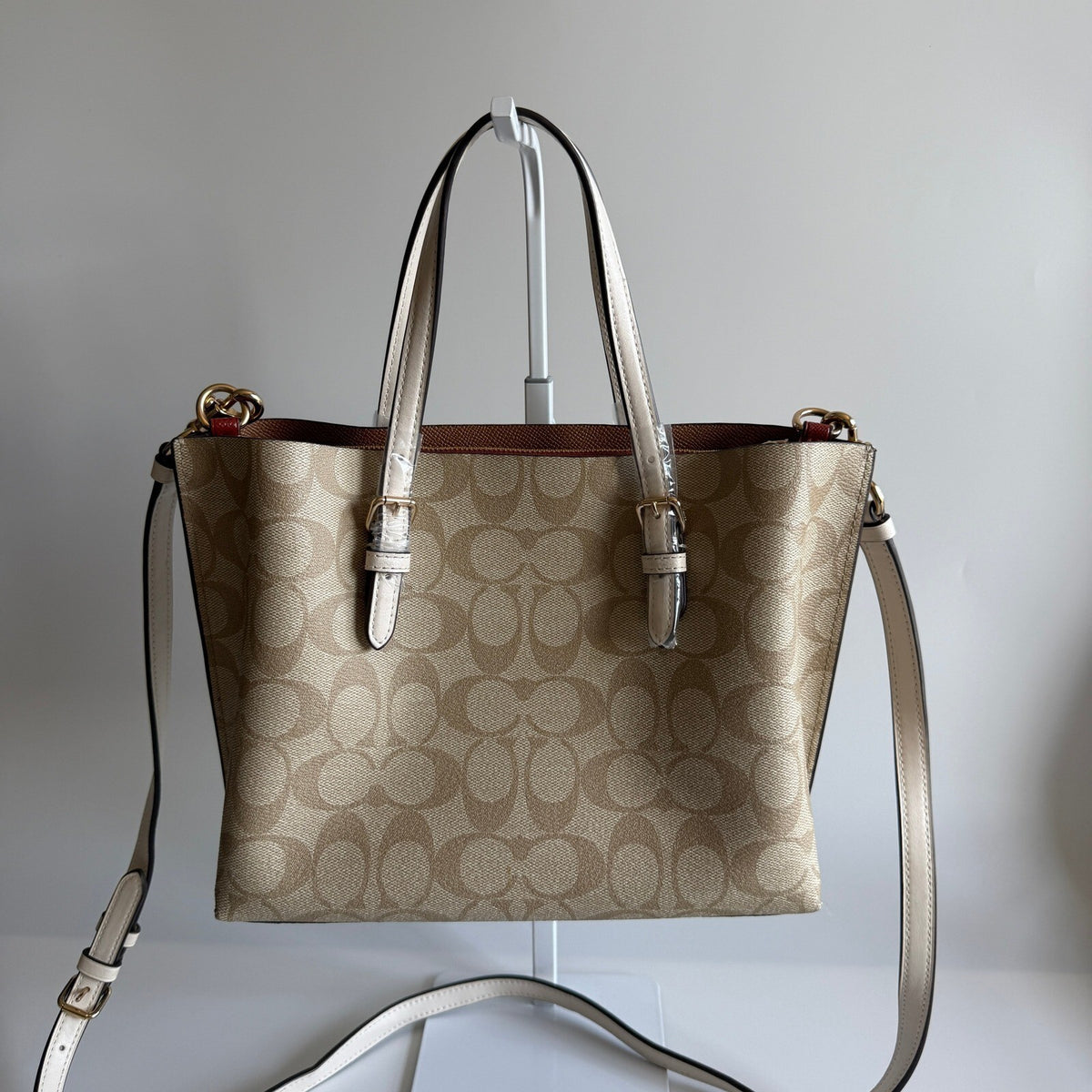 Coach Mollie Tote 25 Khaki Chalk Signature Canvas Leather Bag C4250