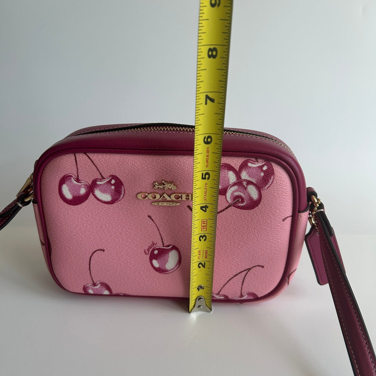 Coach Mini Jamie Camera Bag Pink Cherry Print Leather Crossbody CR173