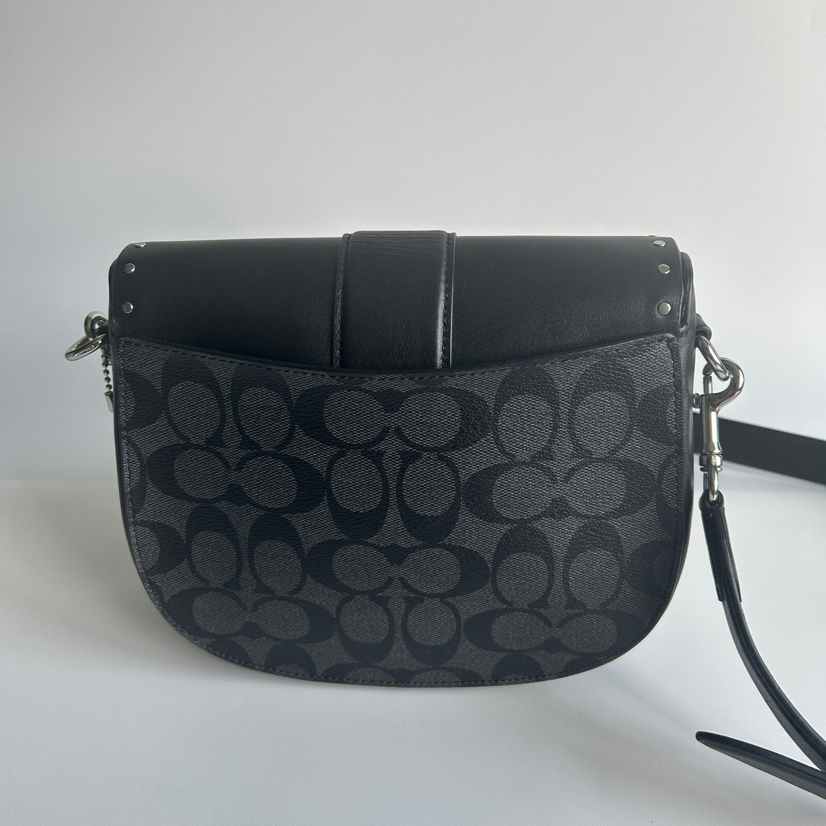 Coach Georgie Saddle Bag Black Colorblock Canvas Leather Rivets C3593