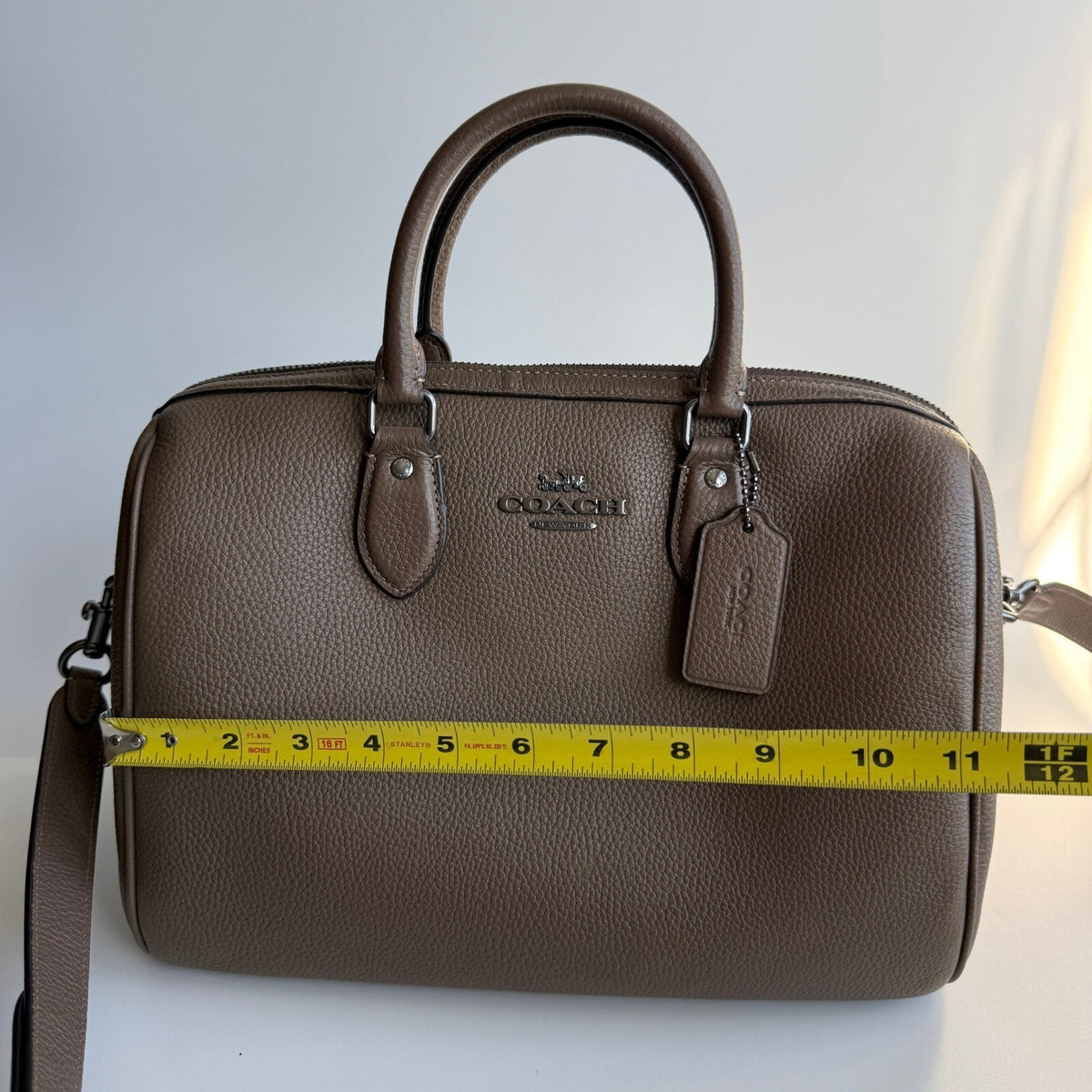 Coach Large Rowan Satchel Dark Stone Taupe Pebbled Leather Bag CV960