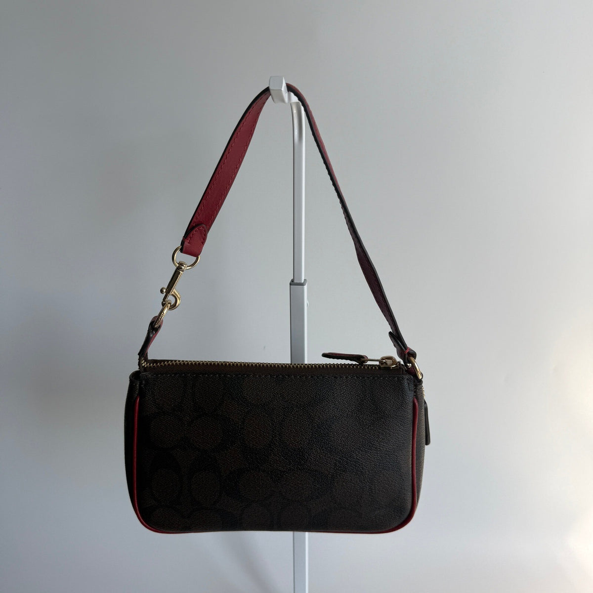 Coach Nolita 19 Brown Red Signature Canvas Shoulder Bag C3308