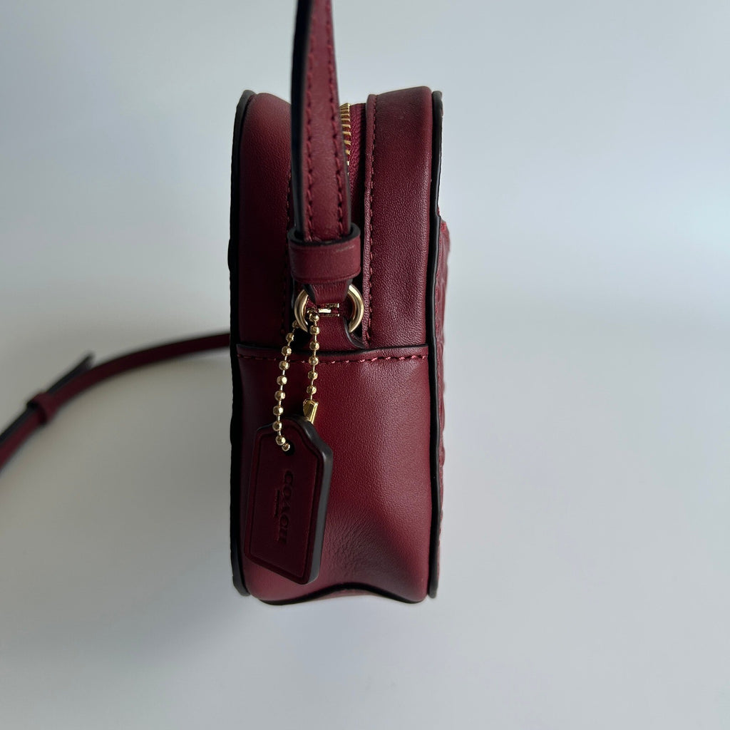 Coach Mini Jamie Crossbody Burgundy Signature Leather Camera Bag CC943