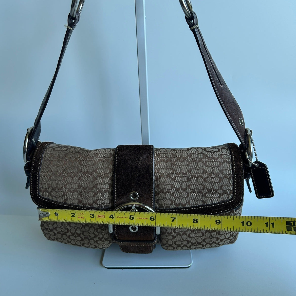 Coach Soho Brown Signature Canvas Suede Flap Bag F10925