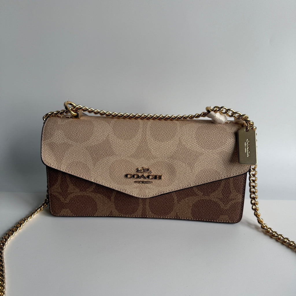 Coach Klare Envelope Crossbody Sand Tan Blocked Signature Canvas Bag CBI99