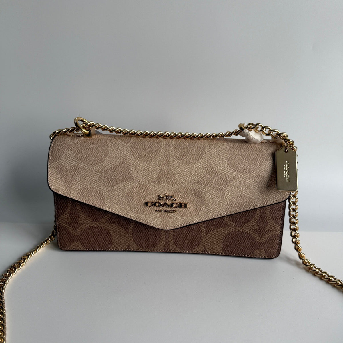 Coach Klare Envelope Crossbody Sand Tan Blocked Signature Canvas Bag CBI99