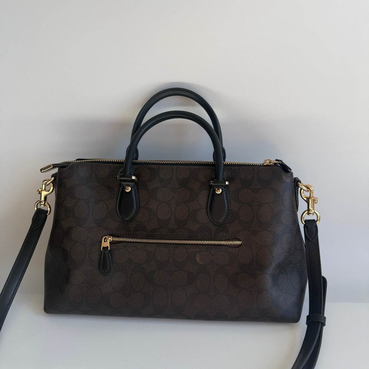 Coach Georgia Satchel Walnut Black Signature Canvas Bag CW422