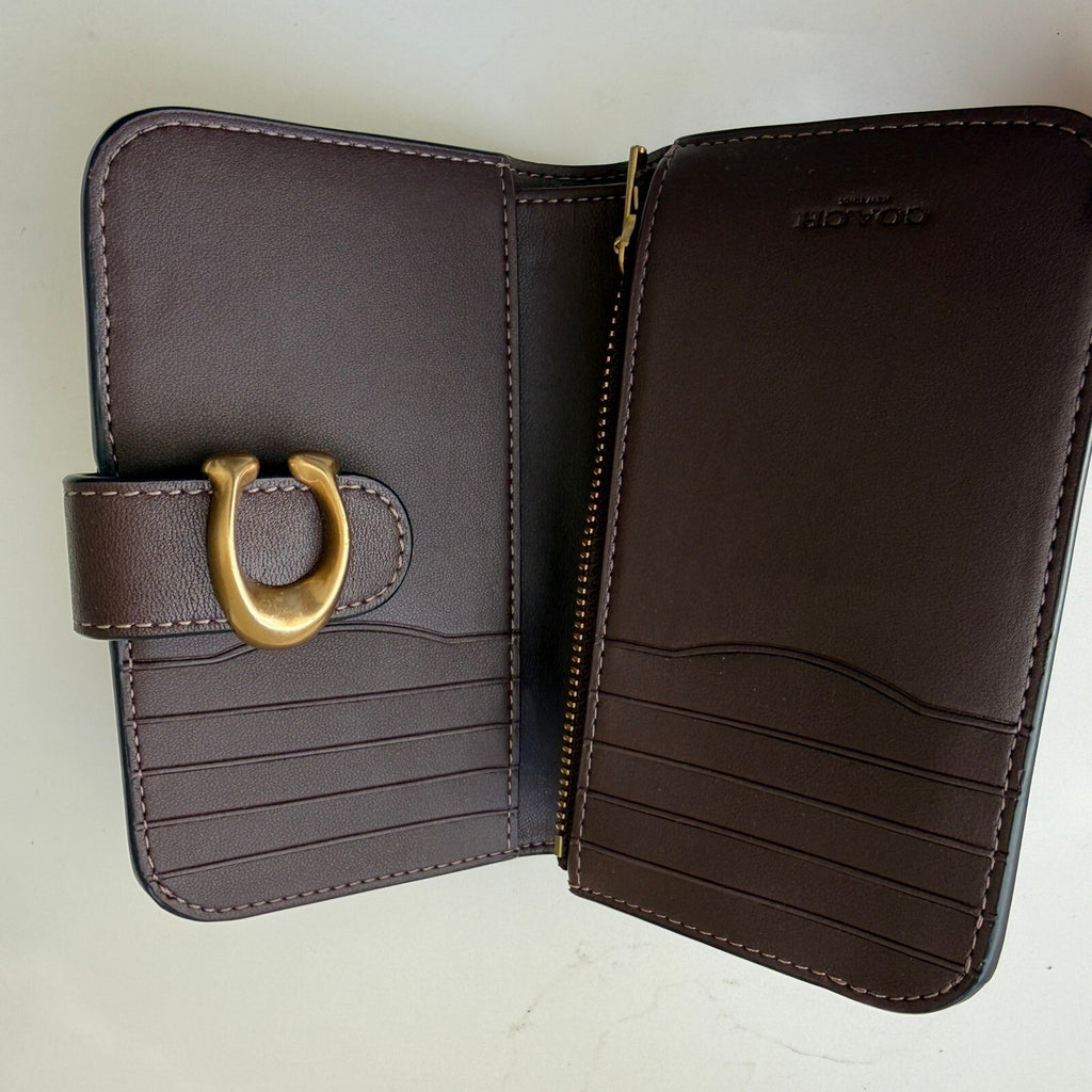 Coach Tabby Medium Compact Wallet Maple Brown Leather CY234