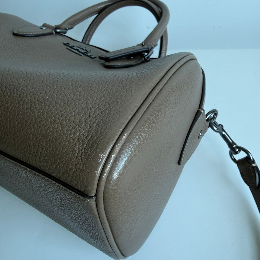 Coach Rowan Satchel Dark Stone Pebbled Leather Bag CV960