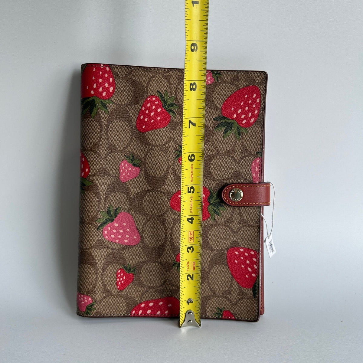 Coach Notebook Cover Signature Canvas Strawberry Print Brown Leather CH490