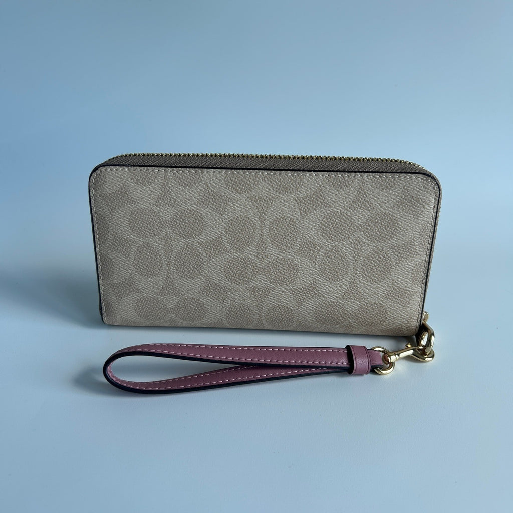 Coach Long Zip Around Wallet Khaki Berry Signature Canvas C4452