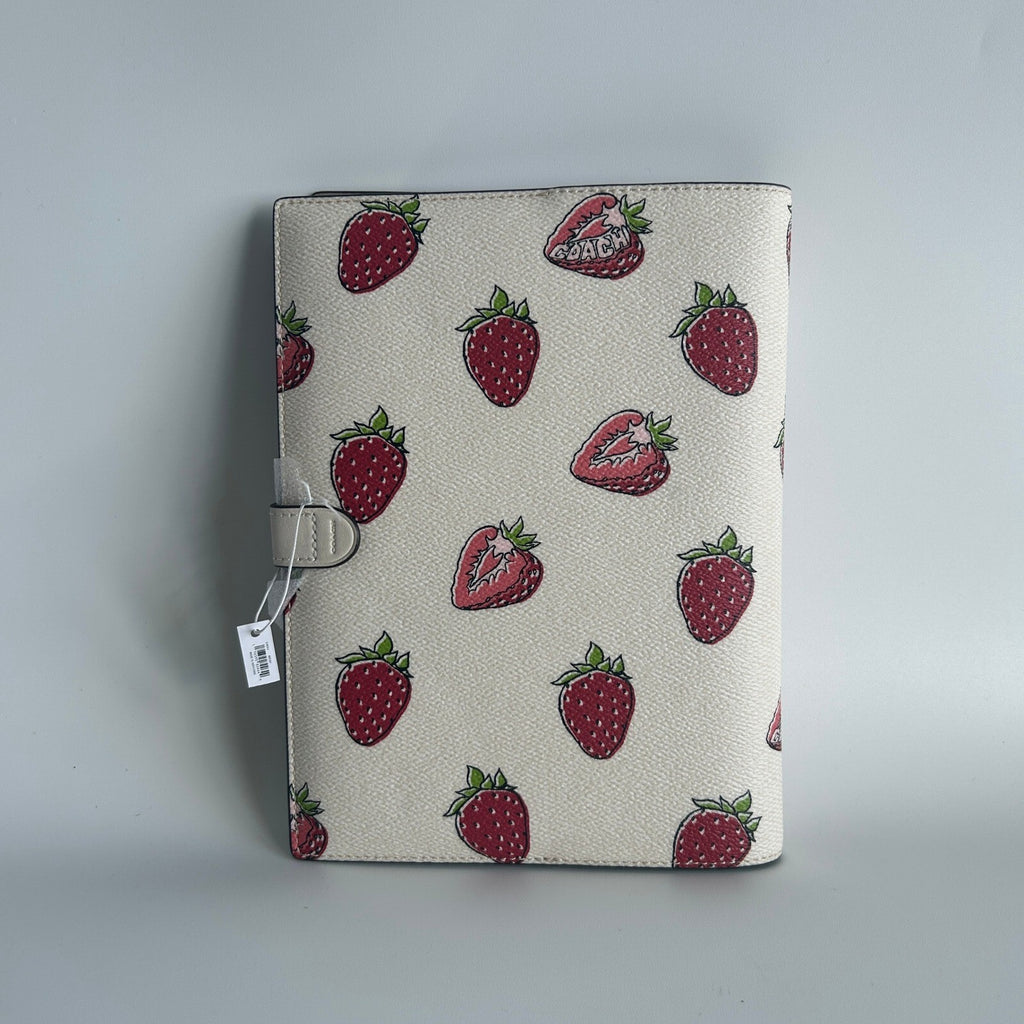 Coach Notebook Signature Canvas Strawberry Print Chalk Multi Leather Cover CH481