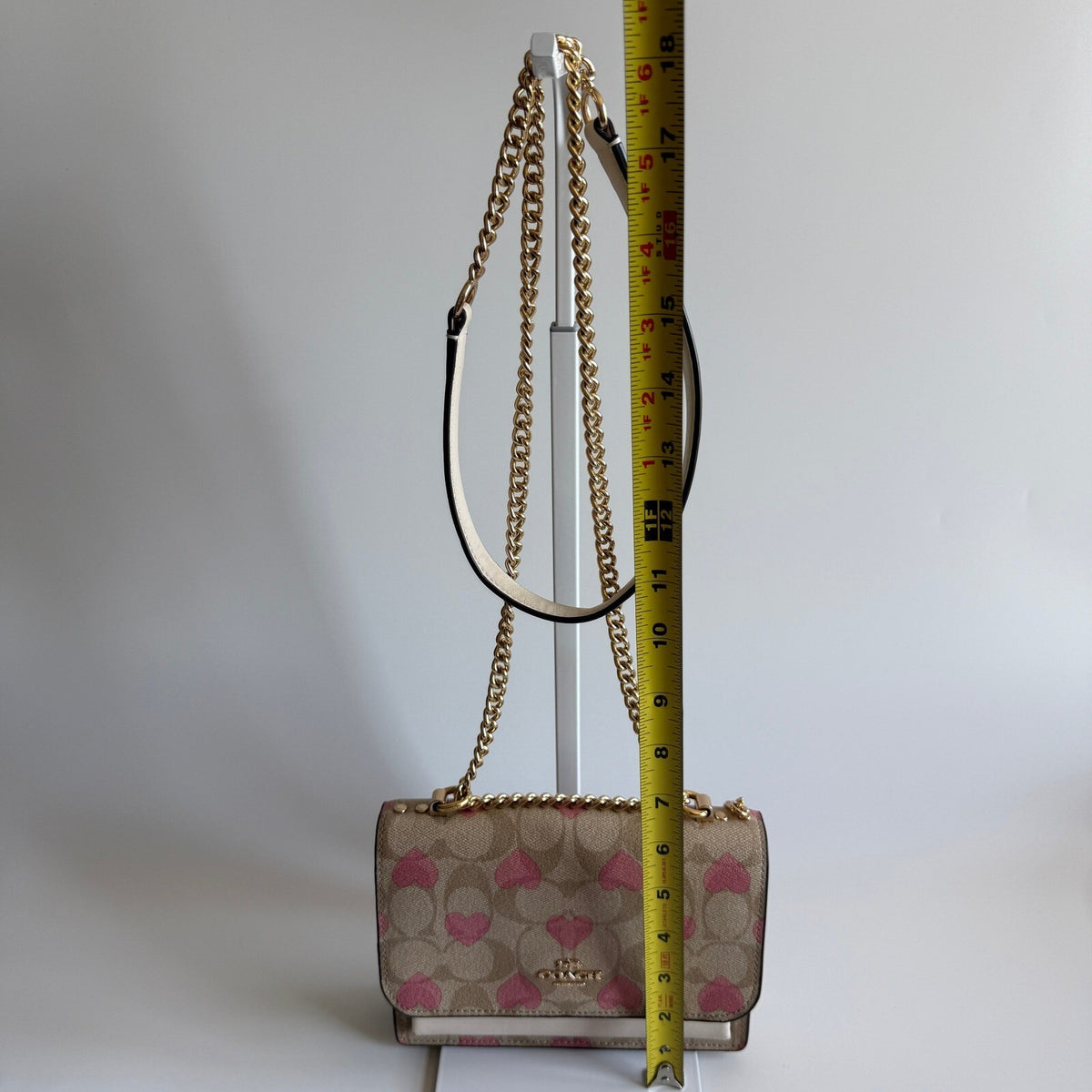 Coach Mini Klare Pink Heart Signature Canvas Leather Crossbody Bag CO950