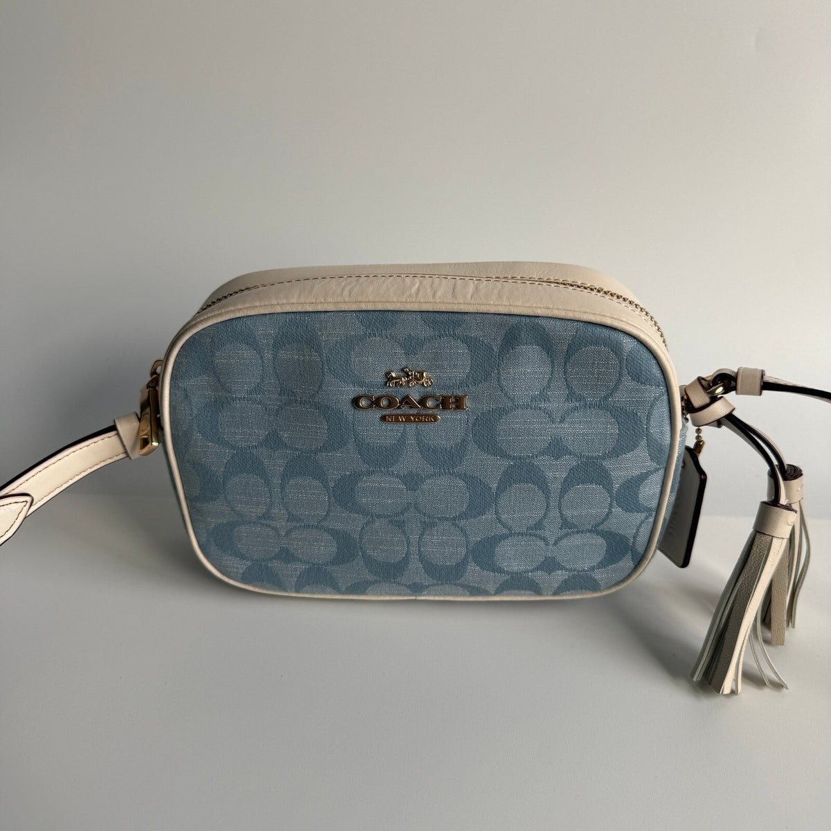 Coach Mini Jamie Camera Bag Denim Chambray Leather Crossbody CA732